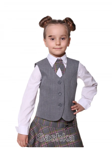 Жилет шкільний для дівчинки Sashka сірий (з рельєфами, напіввовна), розмір 116-146